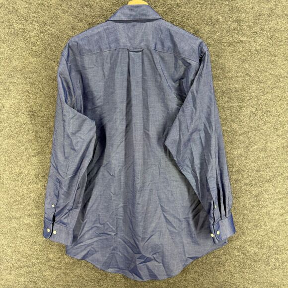 Lands' End Shirt Men 16 Blue Button Up Collared Long Sleeve Pockets Traditional - Picture 2 of 7